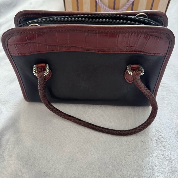 Brighton Black Burgundy Croc Leather Satchel Heart Charm Strap Box Dust Bag - Picture 3 of 14